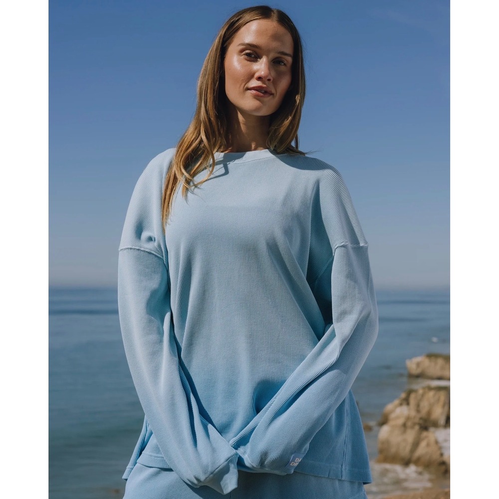 Daily Drills Oversized Thermal XS/S Blue Reversible Waffle Knit Sunfaded Malibu